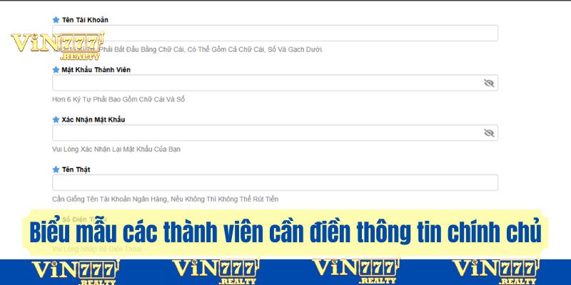Biểu mẫu mà các thành viên cần điền thông tin chính chủ của mình